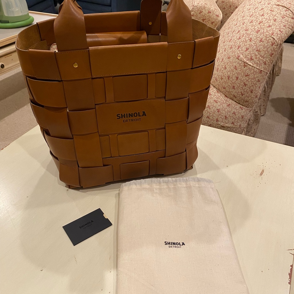 Shinola Detroit Bixby Basket Tote Bag- Large-Chesnut Brown Woven Leather Tote — image 2 of 8